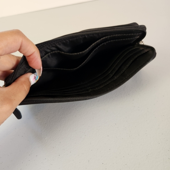 Coach Black Leather Double Zip Wallet Clutch Minimalist Designer Office - Picture 7 of 10